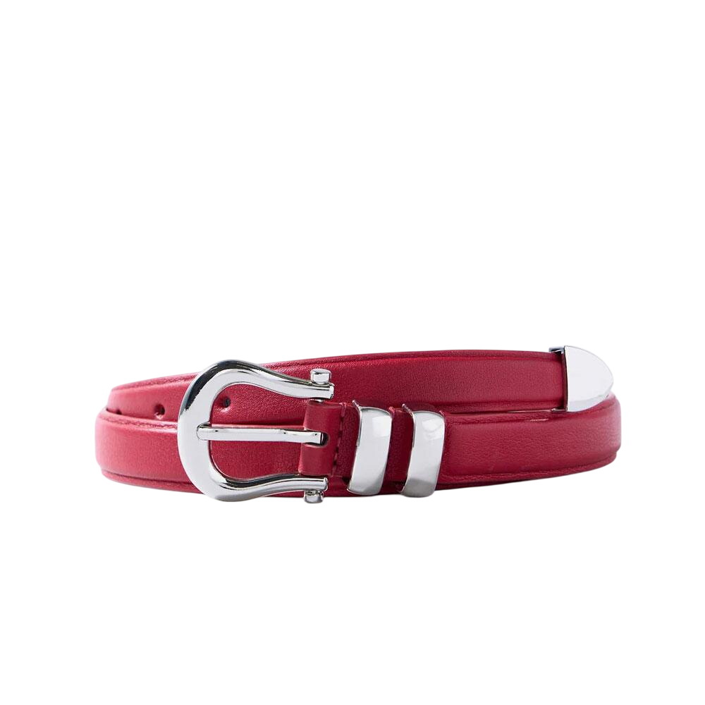 Mint Velvet Red Leather Slim Belt
